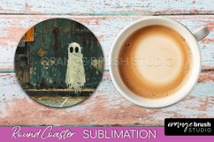 Ghost Coaster - Halloween Round Coaster Sublimation Design Product Image 1