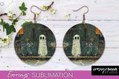 Halloween Earrings - Cute Ghost Round Earring Sublimation Product Image 1