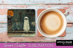 Ghost Coaster - Halloween Square Coaster Sublimation Design Product Image 1
