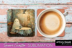Ghost Coaster - Halloween Square Coaster Sublimation Design Product Image 1