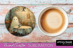 Ghost Coaster - Halloween Round Coaster Sublimation Design Product Image 1