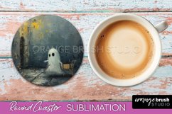 Ghost Coaster - Halloween Round Coaster Sublimation Design Product Image 1