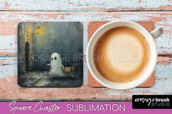 Ghost Coaster - Halloween Square Coaster Sublimation Design Product Image 1