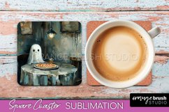 Ghost Coaster - Halloween Square Coaster Sublimation Design Product Image 1
