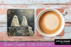 Ghost Coaster - Halloween Square Coaster Sublimation Design Product Image 1