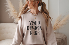 Gildan 18000 Beige Sweatshirt mockup Product Image 1