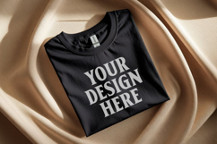 Gildan 64000 Black Folded T-Shirt Mockup | Flat Lay Unisex Product Image 1