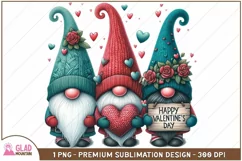 Happy Valentine's Day Gnomes in floral knit hats sublimation Product Image 1