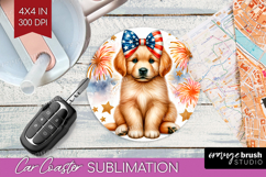 Golden Retriever Dog Car Coaster Patriotic Dog Coaster PNG Product Image 1