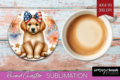 Golden Retriever Dog Round Coaster Patriotic Dog Coaster PNG Product Image 1