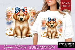 Golden Retriever Dog Square Tshirt Background Patriotic Dog Product Image 1