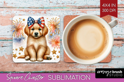 Golden Retriever Dog Square Coaster Patriotic Dog Coaster Product Image 1
