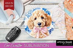 Goldendoodle Dog Car Coaster Floral Dog Coaster PNG Product Image 1