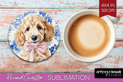 Goldendoodle Dog Round Coaster Floral Dog Coaster PNG Product Image 1