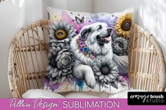 Great Pyrenees Pillow Cover Dog Sublimation Floral PNG Product Image 1