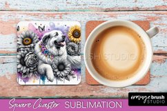 Great Pyrenees Square Coaster Dog Sublimation Floral PNG Product Image 1