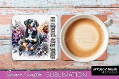 Dog Square Coaster - Dog Mom Floral Coaster Sublimation Product Image 1