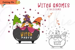 3 Cute Gnomes witch Halloween in cauldron SVG PNG clipart Product Image 1