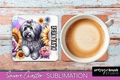 Dog Square Coaster - Dog Mom Floral Coaster Sublimation Product Image 1