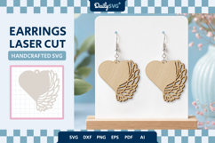 Angel Wing Heart Earrings Laser Cut SVG Product Image 1