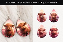 Highland Cow Teardrop Earring Sublimation PNG Design Product Image 1