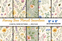 Honey Bee Floral Seamless Digital JPG Product Image 1