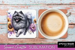 Keeshond Square Coaster Dog Sublimation Floral PNG Product Image 1