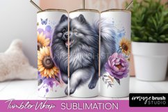 Keeshond Tumbler Wrap Dog Sublimation Floral PNG Product Image 1