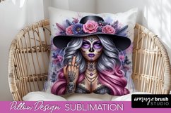 Catrina Pillow Cover - Day of the Dead Pillow Sublimation Product Image 1