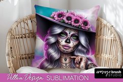 Catrina Pillow Cover - Day of the Dead Pillow Sublimation Product Image 1