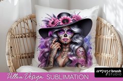 Catrina Pillow Cover - Day of the Dead Pillow Sublimation Product Image 1
