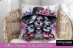 Catrina Pillow Cover - Day of the Dead Pillow Sublimation Product Image 1