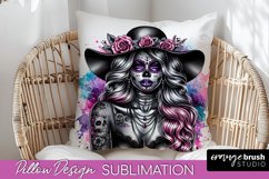 Catrina Pillow Cover - Day of the Dead Pillow Sublimation Product Image 1