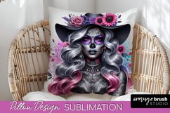Catrina Pillow Cover - Day of the Dead Pillow Sublimation Product Image 1