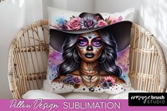 Catrina Pillow Cover - Day of the Dead Pillow Sublimation Product Image 1