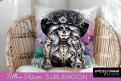 Catrina Pillow Cover - Day of the Dead Pillow Sublimation Product Image 1