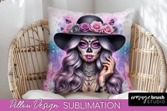 Catrina Pillow Cover - Day of the Dead Pillow Sublimation Product Image 1