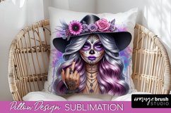 Catrina Pillow Cover - Day of the Dead Pillow Sublimation Product Image 1