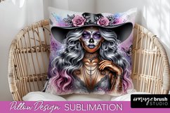 Catrina Pillow Cover - Day of the Dead Pillow Sublimation Product Image 1
