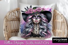Catrina Pillow Cover - Day of the Dead Pillow Sublimation Product Image 1