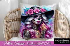 Catrina Pillow Cover - Day of the Dead Pillow Sublimation Product Image 1