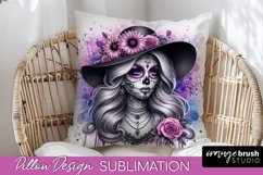 Catrina Pillow Cover - Day of the Dead Pillow Sublimation Product Image 1