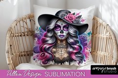 Catrina Pillow Cover - Day of the Dead Pillow Sublimation Product Image 1