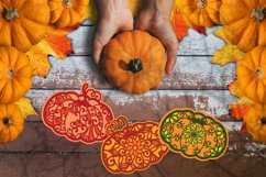 3 layered zentangle pumpkins and hand holding a pumpkin