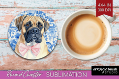 Mastiff Dog Round Coaster Floral Dog Coaster PNG Sublimation Product Image 1