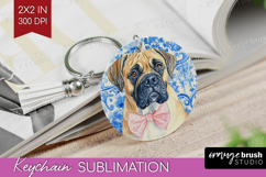 Mastiff Dog Keychain PNG Floral Dog Keychain Sublimation Product Image 1