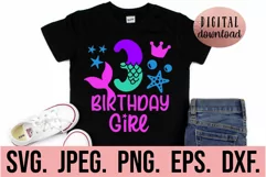 Mermaid 3rd Birthday Girl SVG - Under The Sea Third PNG Product Image 1