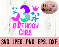 Mermaid 3rd Birthday Girl SVG - Under The Sea Third PNG Product Image 2