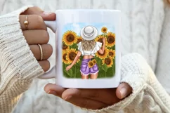 Clipart Sunflowers, Fashionable Girl with Sunflowers. Product Image 5