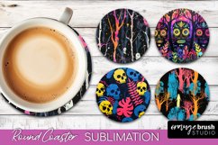 Neon Halloween Coasters - Spooky Round Coaster Sublimation Product Image 1